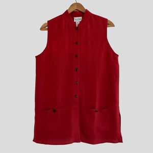 Diane Von Furstenberg Medium Solid Shirt Collar Tunic Top Sleeveless Button